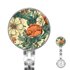 Flowers Pattern Texture Art Colorful Nature Painting Surface Vintage Stainless Steel Nurses Watch