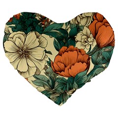 Flowers Pattern Texture Art Colorful Nature Painting Surface Vintage Large 19  Premium Flano Heart Shape Cushions by Maspions