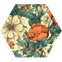 Flowers Pattern Texture Art Colorful Nature Painting Surface Vintage Wooden Puzzle Hexagon