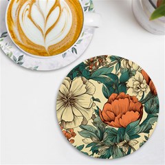 Flowers Pattern Texture Art Colorful Nature Painting Surface Vintage Uv Print Round Tile Coaster