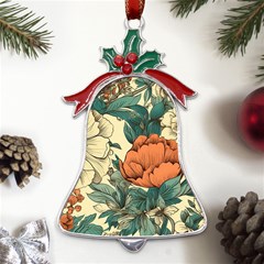 Flowers Pattern Texture Art Colorful Nature Painting Surface Vintage Metal Holly Leaf Bell Ornament by Maspions