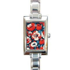 Red Poppies Flowers Art Nature Pattern Rectangle Italian Charm Watch by Maspions