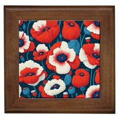 Red Poppies Flowers Art Nature Pattern Framed Tile by Maspions