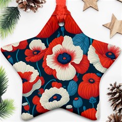 Red Poppies Flowers Art Nature Pattern Ornament (star)