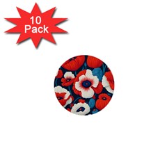 Red Poppies Flowers Art Nature Pattern 1  Mini Buttons (10 Pack) 