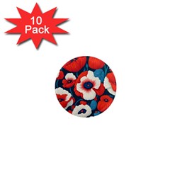 Red Poppies Flowers Art Nature Pattern 1  Mini Magnet (10 Pack) 