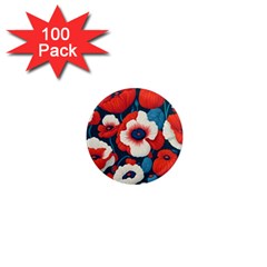 Red Poppies Flowers Art Nature Pattern 1  Mini Magnets (100 Pack)  by Maspions