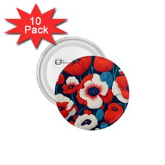 Red Poppies Flowers Art Nature Pattern 1 75  Buttons (10 Pack)