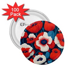 Red Poppies Flowers Art Nature Pattern 2 25  Buttons (100 Pack)  by Maspions