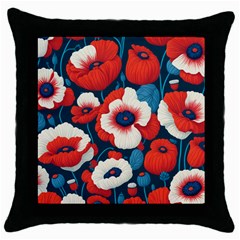 Red Poppies Flowers Art Nature Pattern Throw Pillow Case (black) by Maspions