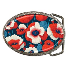 Red Poppies Flowers Art Nature Pattern Belt Buckles by Maspions