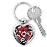 Red Poppies Flowers Art Nature Pattern Key Chain (Heart) Front