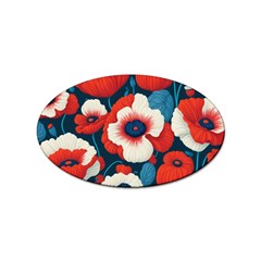 Red Poppies Flowers Art Nature Pattern Sticker Oval (10 Pack) by Maspions