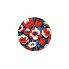 Red Poppies Flowers Art Nature Pattern Golf Ball Marker by Maspions