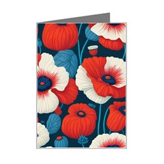 Red Poppies Flowers Art Nature Pattern Mini Greeting Card by Maspions