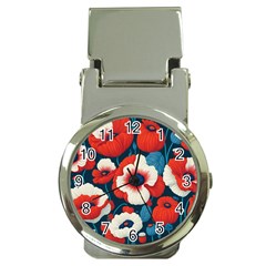 Red Poppies Flowers Art Nature Pattern Money Clip Watches by Maspions