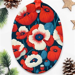 Red Poppies Flowers Art Nature Pattern Oval Ornament (two Sides) by Maspions