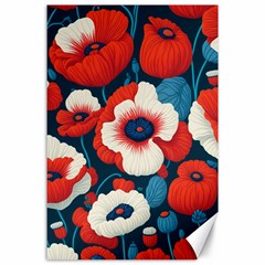 Red Poppies Flowers Art Nature Pattern Canvas 24  X 36 