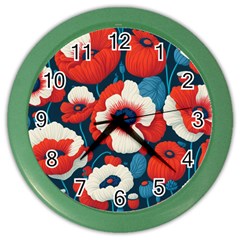 Red Poppies Flowers Art Nature Pattern Color Wall Clock