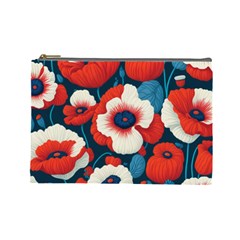 Red Poppies Flowers Art Nature Pattern Cosmetic Bag (large) by Maspions