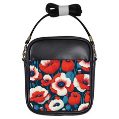 Red Poppies Flowers Art Nature Pattern Girls Sling Bag by Maspions