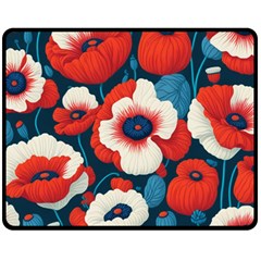 Red Poppies Flowers Art Nature Pattern Fleece Blanket (medium)