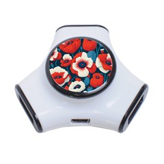 Red Poppies Flowers Art Nature Pattern 3-port Usb Hub