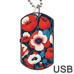 Red Poppies Flowers Art Nature Pattern Dog Tag Usb Flash (two Sides)