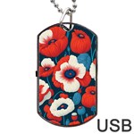 Red Poppies Flowers Art Nature Pattern Dog Tag USB Flash (Two Sides) Front