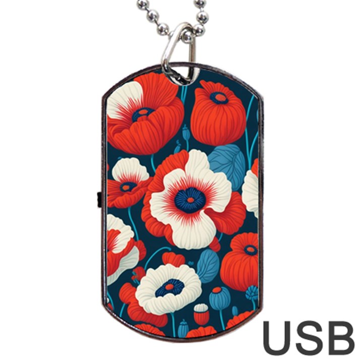 Red Poppies Flowers Art Nature Pattern Dog Tag USB Flash (Two Sides)