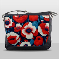 Red Poppies Flowers Art Nature Pattern Messenger Bag by Maspions