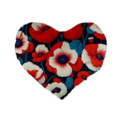 Red Poppies Flowers Art Nature Pattern Standard 16  Premium Heart Shape Cushions