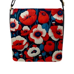 Red Poppies Flowers Art Nature Pattern Flap Closure Messenger Bag (l) by Maspions