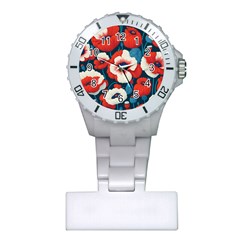 Red Poppies Flowers Art Nature Pattern Plastic Nurses Watch by Maspions