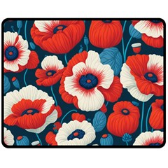 Red Poppies Flowers Art Nature Pattern Two Sides Fleece Blanket (medium) by Maspions