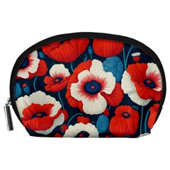 Red Poppies Flowers Art Nature Pattern Accessory Pouch (large) by Maspions