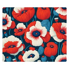 Red Poppies Flowers Art Nature Pattern Two Sides Premium Plush Fleece Blanket (kids Size) by Maspions