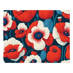 Red Poppies Flowers Art Nature Pattern Two Sides Premium Plush Fleece Blanket (large) by Maspions