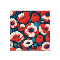 Red Poppies Flowers Art Nature Pattern Satin Bandana Scarf 22  X 22  by Maspions