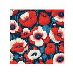 Red Poppies Flowers Art Nature Pattern Square Satin Scarf (30  X 30 )