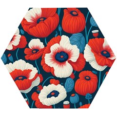 Red Poppies Flowers Art Nature Pattern Wooden Puzzle Hexagon by Maspions