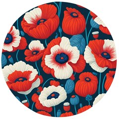 Red Poppies Flowers Art Nature Pattern Wooden Bottle Opener (round)