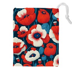 Red Poppies Flowers Art Nature Pattern Drawstring Pouch (4xl)