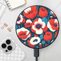 Red Poppies Flowers Art Nature Pattern Wireless Fast Charger(black)