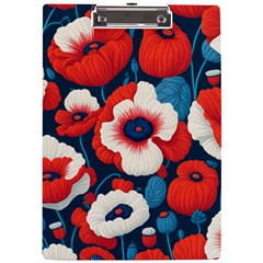 Red Poppies Flowers Art Nature Pattern A4 Acrylic Clipboard by Maspions