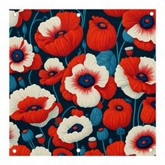 Red Poppies Flowers Art Nature Pattern Banner And Sign 3  X 3  by Maspions