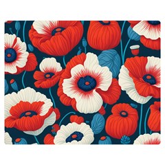 Red Poppies Flowers Art Nature Pattern Premium Plush Fleece Blanket (medium)