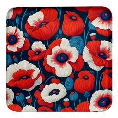 Red Poppies Flowers Art Nature Pattern Square Glass Fridge Magnet (4 Pack) by Maspions