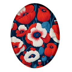 Red Poppies Flowers Art Nature Pattern Oval Glass Fridge Magnet (4 Pack)