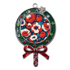 Red Poppies Flowers Art Nature Pattern Metal X mas Lollipop With Crystal Ornament by Maspions